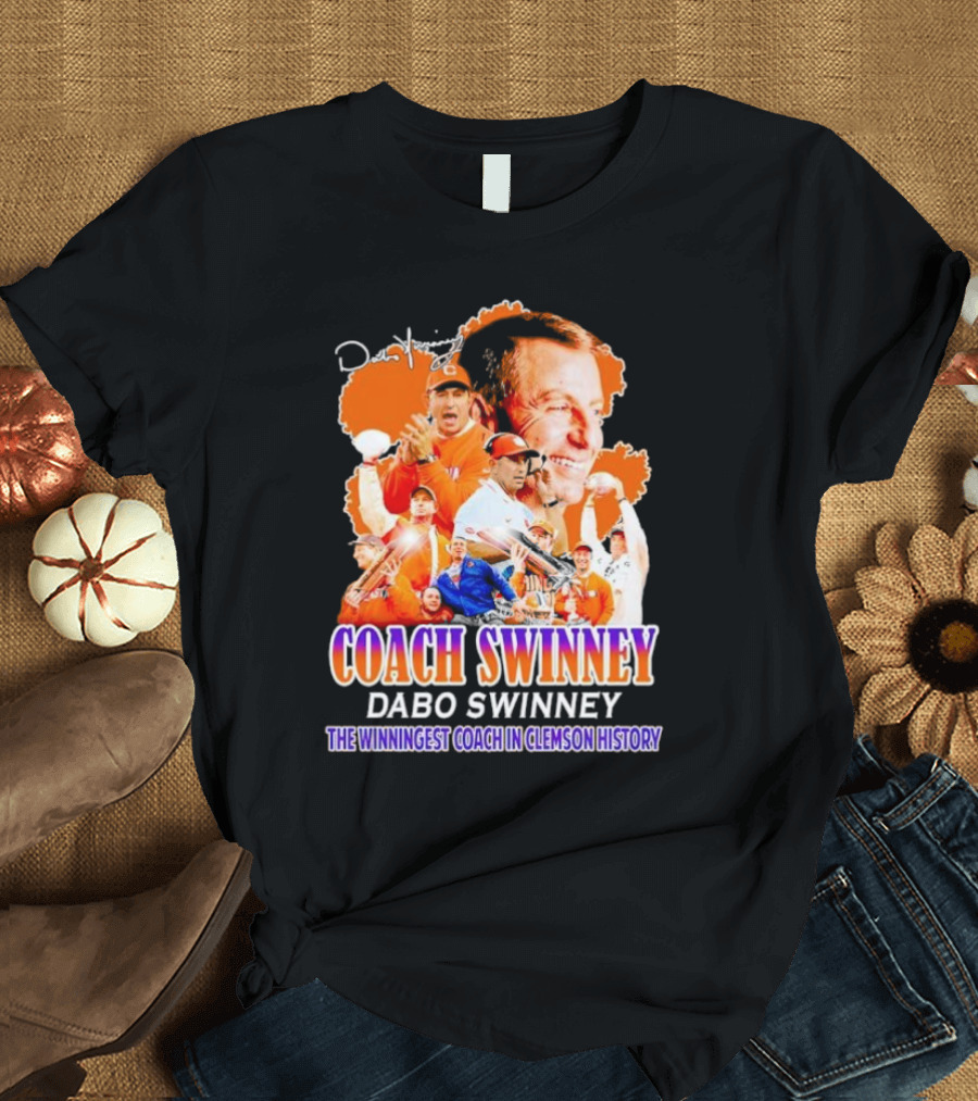 Coach Swinney Dabo Swinney The Winningest Coach in Clemson History Football Celebration Collage T-Shirt