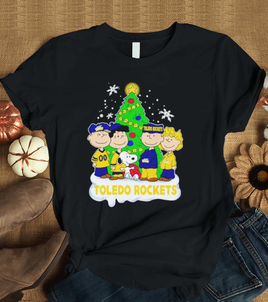 Peanuts Toledo Rockets Christmas Tree with Snoopy and Friends T-Shirt