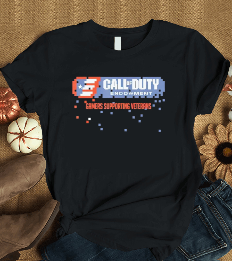 Call of Duty Endowment Gamers Supporting Veterans Pixelated American Flag T-Shirt