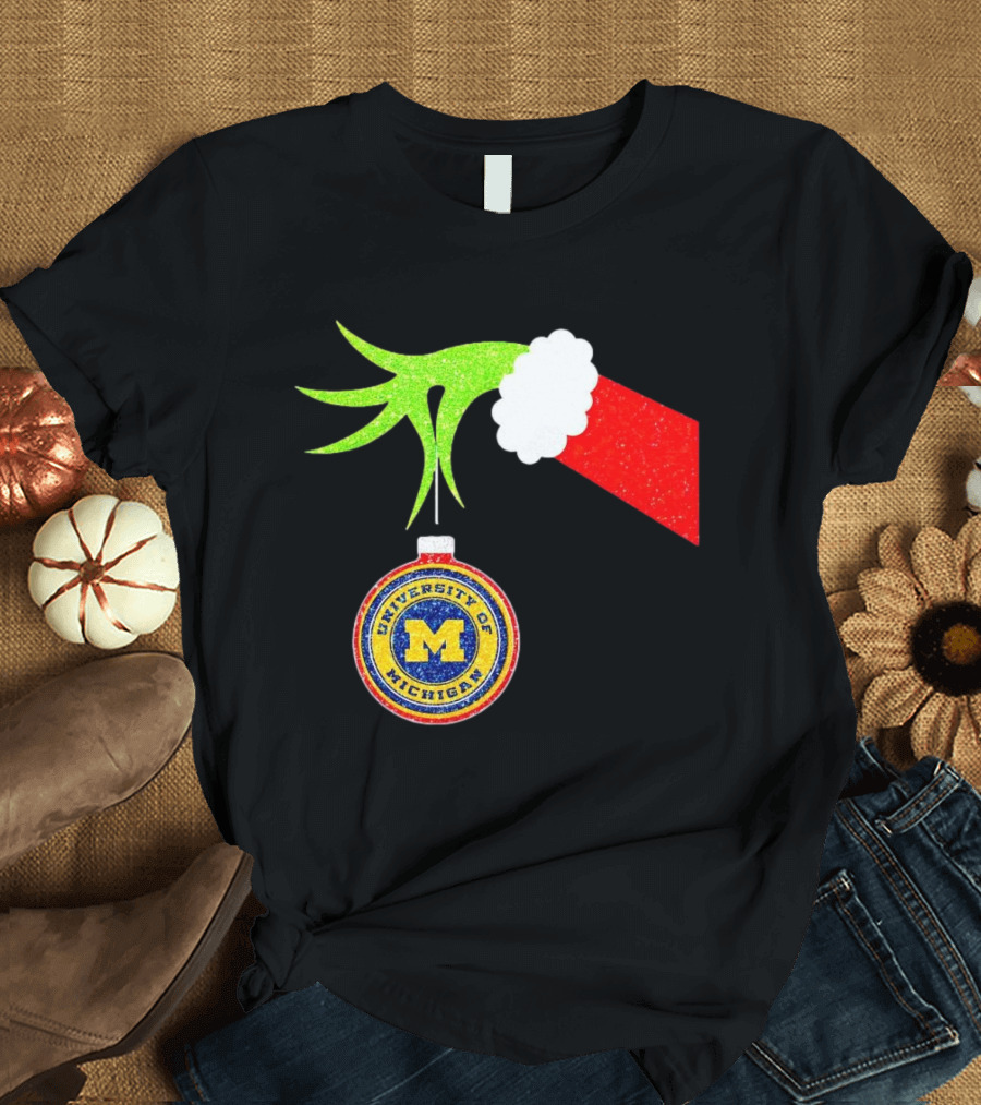 University of Michigan Christmas Grinch Hand T-Shirt
