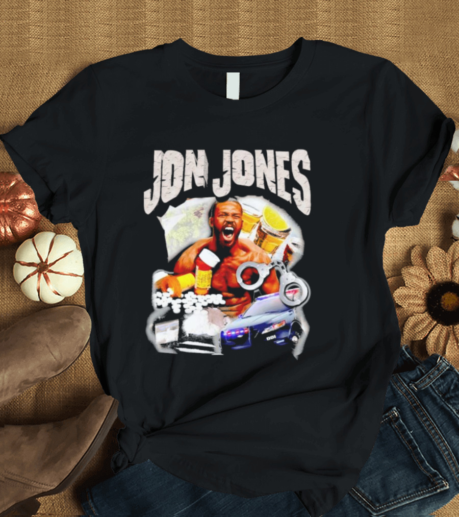 Jon Jones Vintage Police Car Handcuffs Pills Bottles T-Shirt