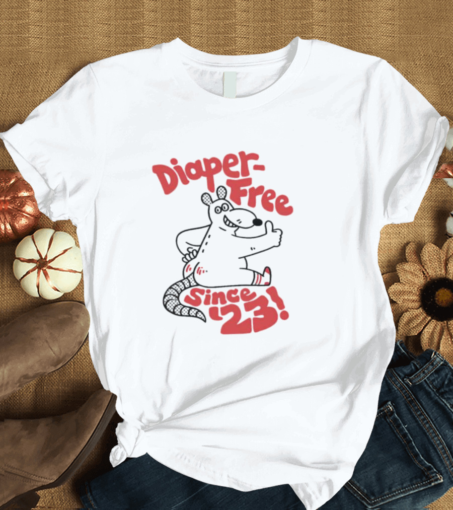 Diaper-Free Since '23 Thumbs Up Armadillo T-Shirt