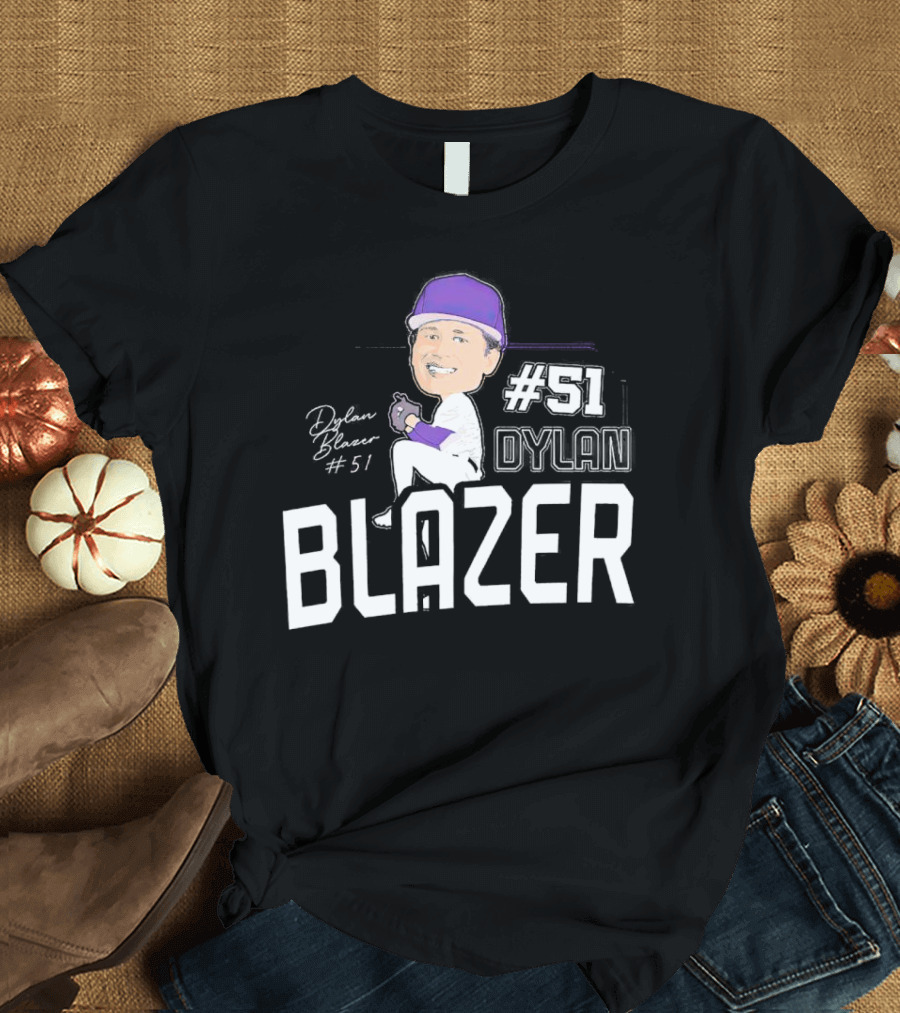Dylan Blazer #51 Caricature Signature Baseball T-Shirt