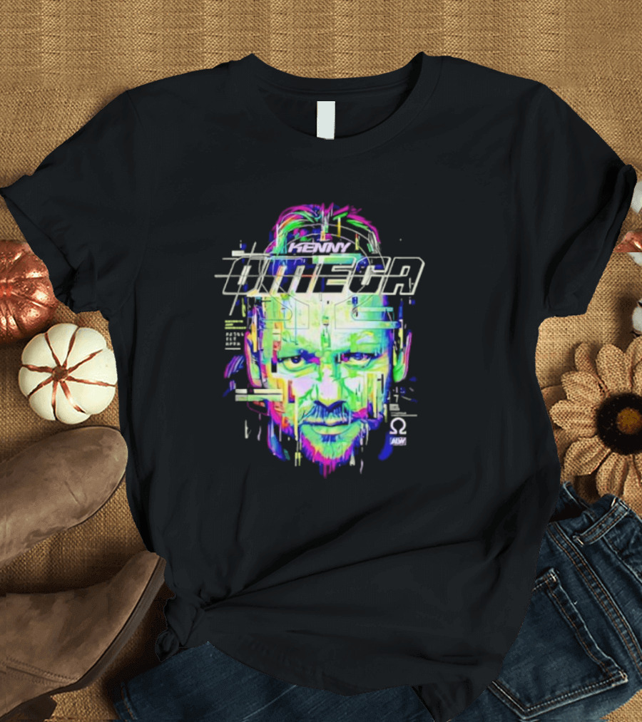 Kenny Omega Neon Glitch Portrait with Omega T-Shirt