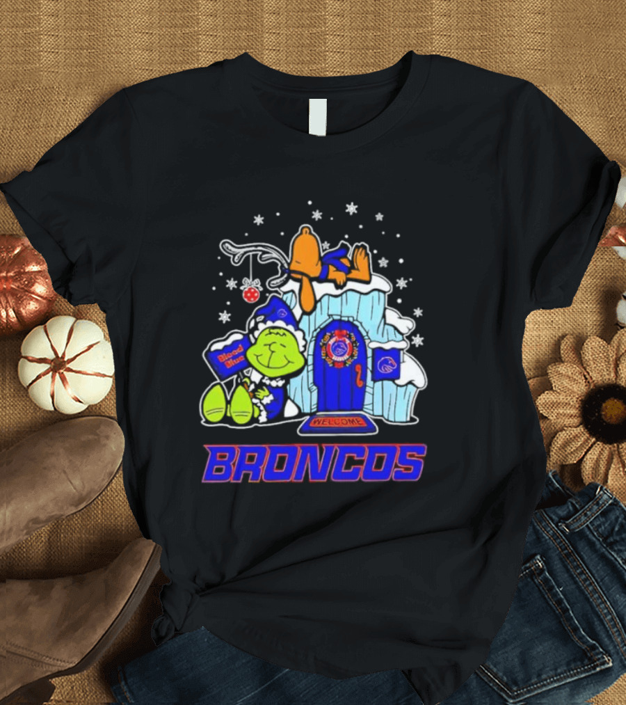 Peanuts Boise State Broncos Grinch Celebrate Merry Xmas T-Shirt
