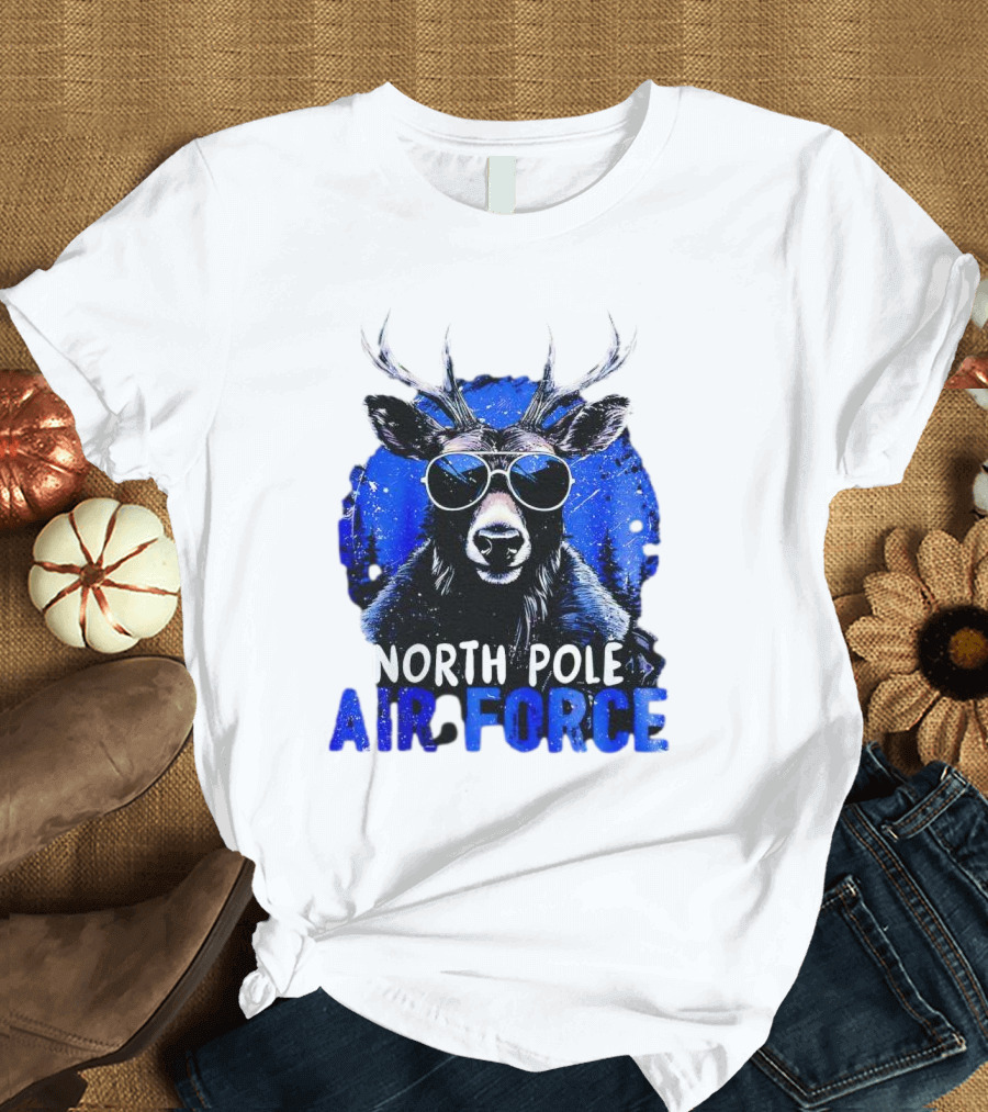 North Pole Air Force Cool Deer in Sunglasses T-Shirt