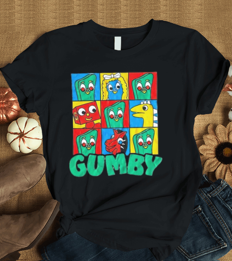 Gumby and Friends Colorful Cartoon Character Grid T-Shirt