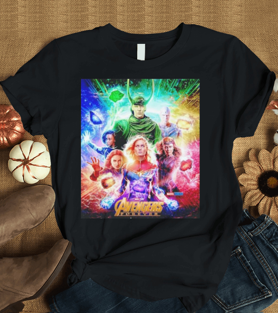 Marvel Studios Avengers Forever Loki Captain Marvel Scarlet Witch Vision Trail of Infinity Stones T-Shirt