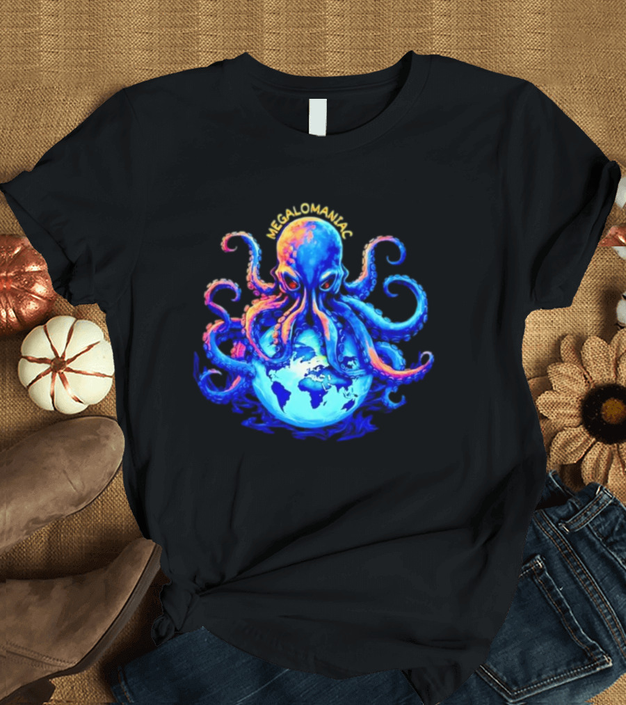 Megalomaniac Kraken Octopus on Globe T-Shirt