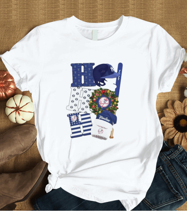T-Shirt: New York Yankees Ho Ho Ho Merry Christmas Yankees Caps Wreath Baseball Bat T-Shirt New York Yankees Ho Ho Ho Merry Christmas Yankees Caps Wreath Baseball Bat T-Shirt