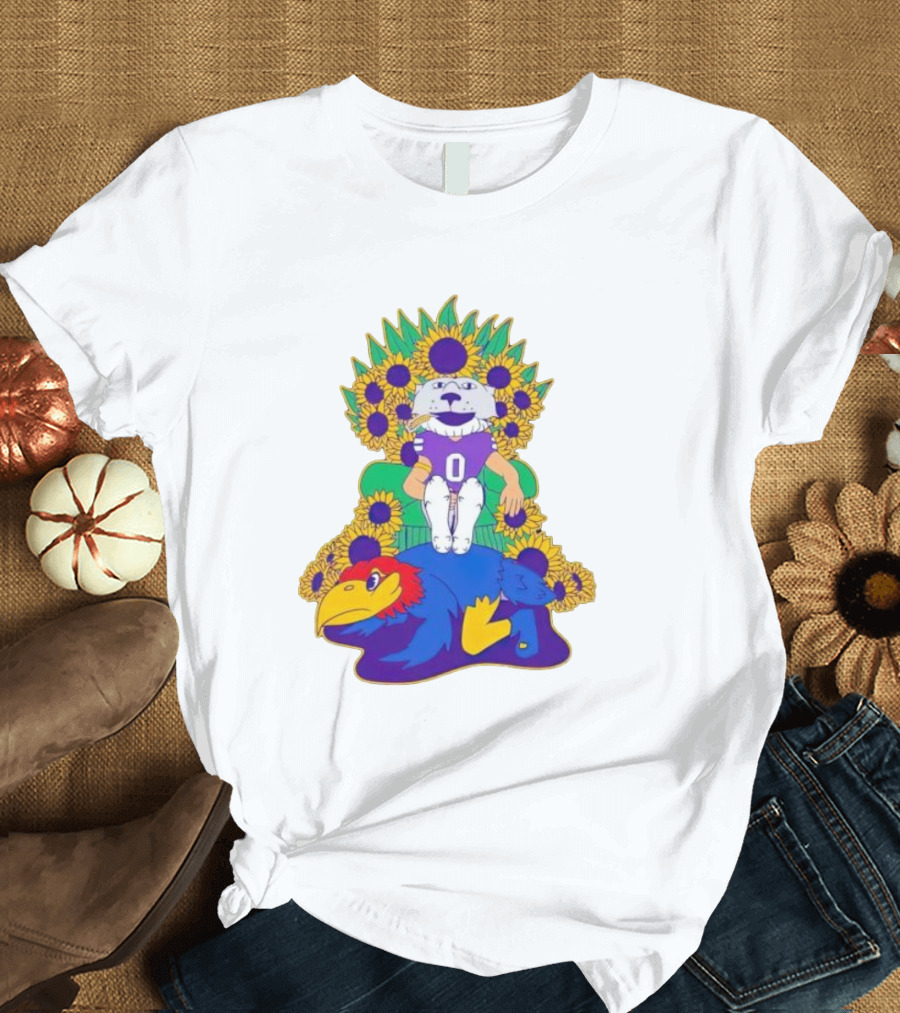Willie Wildcats Sitting Victorious on Jayhawk Surrounded by Sunflowers T-Shirt