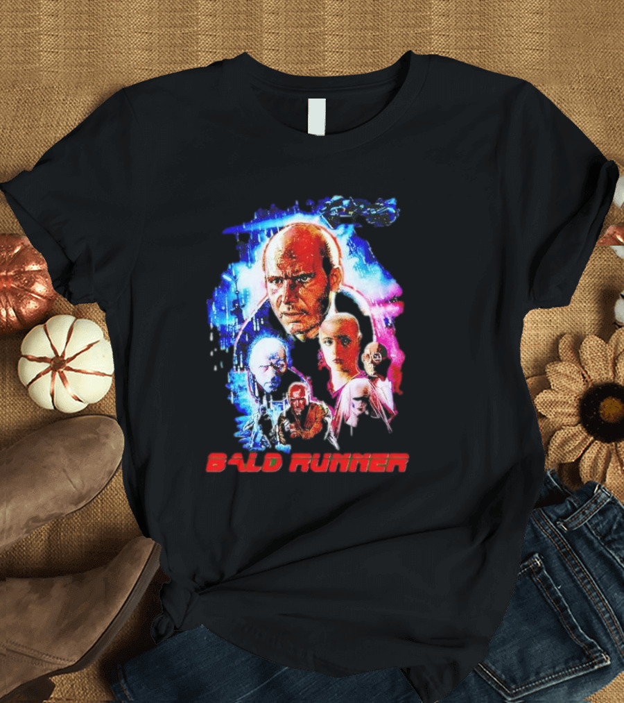 Bald Runner Sci-Fi Parody Character Montage T-Shirt