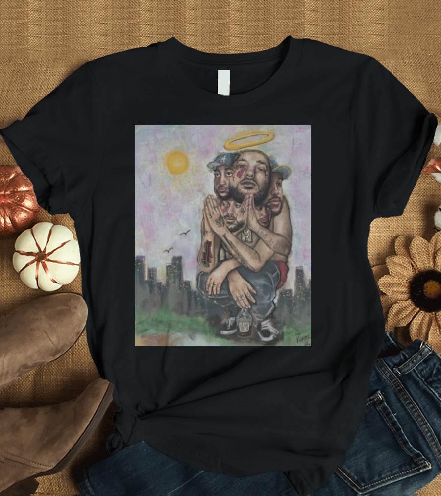 Yams Art Paint Angel Halo Cityscape Urban Vibes T-Shirt
