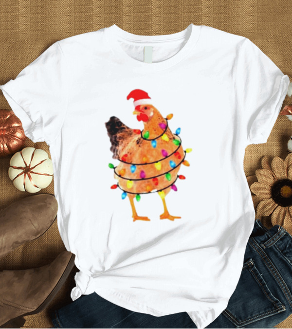 T-Shirt: Santa Chicken Wrapped in Christmas Lights T-Shirt Santa Chicken Wrapped in Christmas Lights T-Shirt