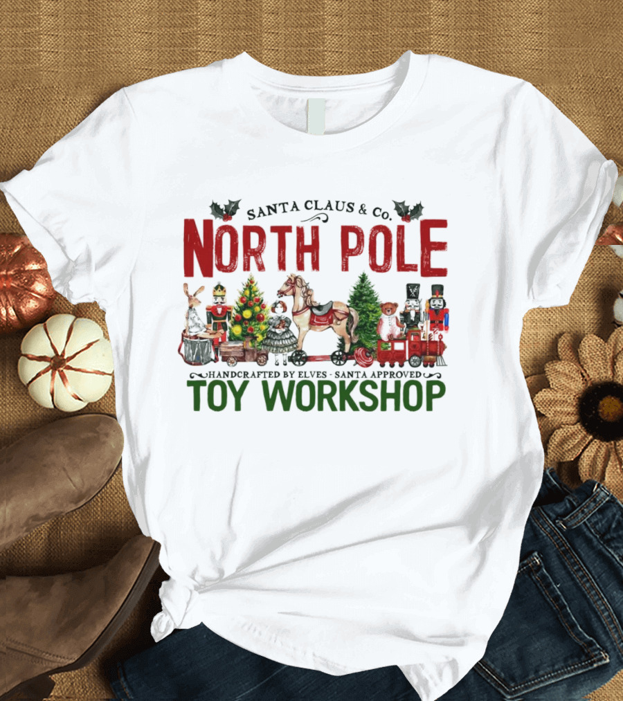 Santa Claus and Co. North Pole Handcrafted by Elves Santa Approved Toy Workshop T-Shirt