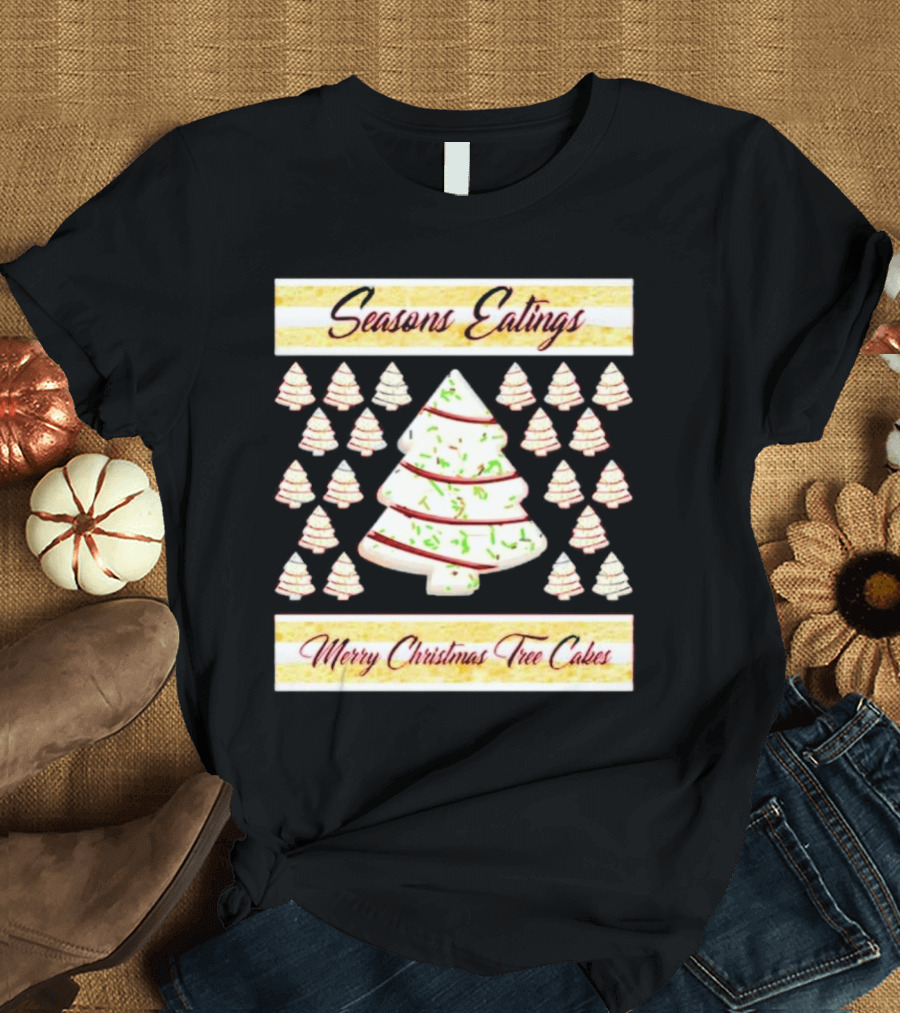 Seasons Eatings Merry Christmas Tree Cakes with Festive Tree T-Shirt