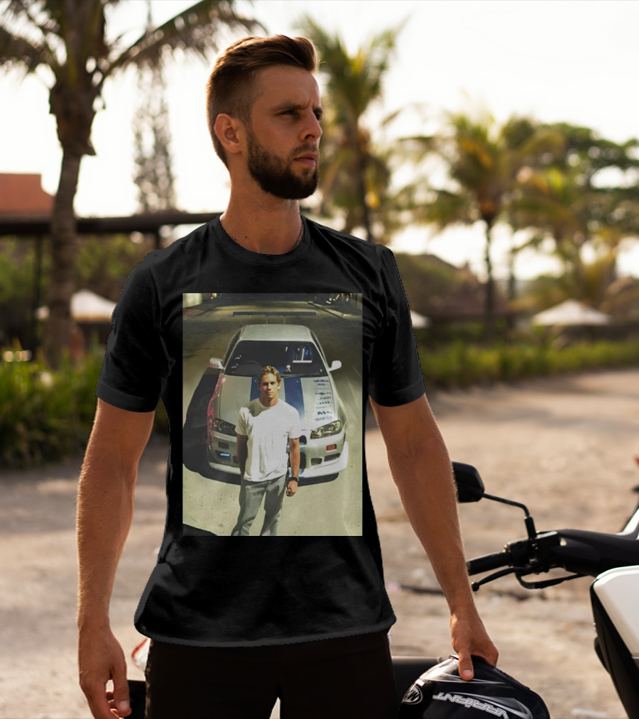 Paul Walker Giving Season With Iconic Car Street Scene T-Shirt