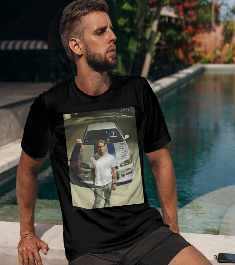 Paul Walker Giving Season With Iconic Car Street Scene T-Shirt