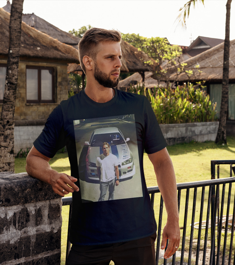 Paul Walker Giving Season With Iconic Car Street Scene T-Shirt