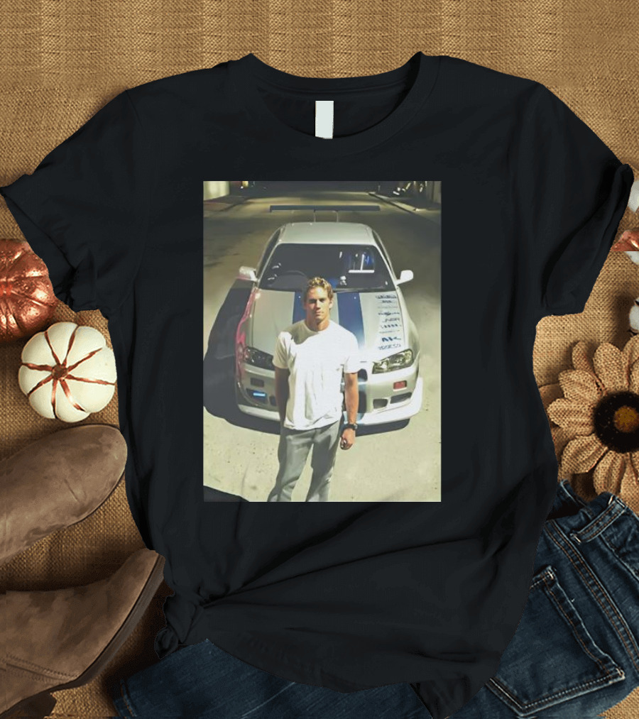 Paul Walker Giving Season With Iconic Car Street Scene T-Shirt