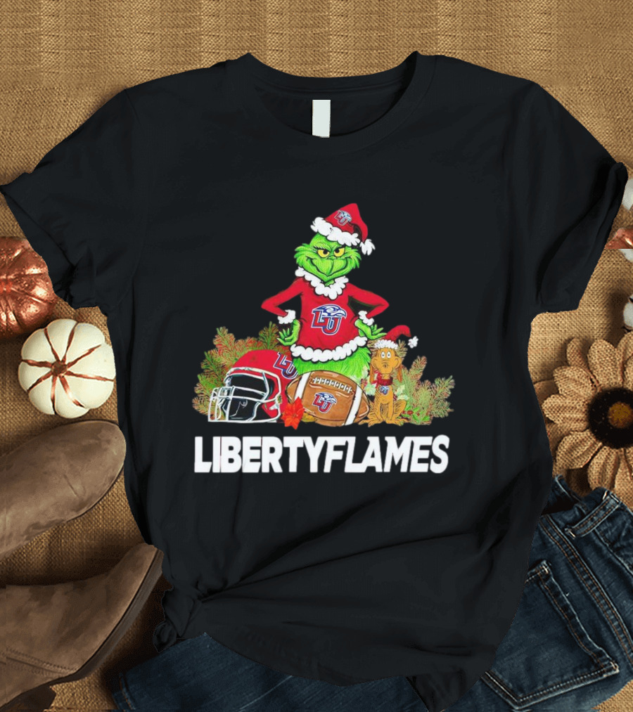 Grinch Liberty Flames Christmas Football FIU Santa Hat T-Shirt