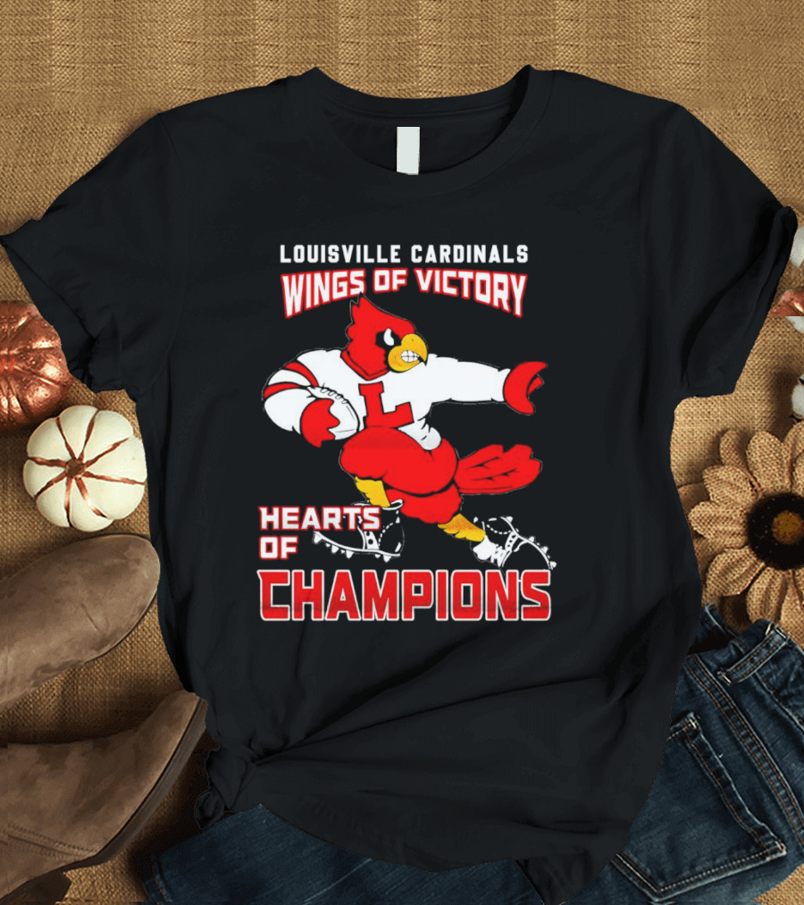 Louisville Cardinals Wings of Victory Hearts of Champions Football Cardinal T-Shirt