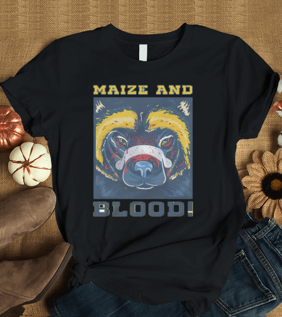 Maize and Blood Michigan Wolverines Bear T-Shirt