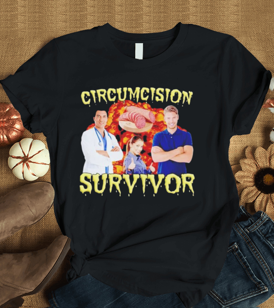 Circumcision Survivor Smiling Group Salami Background T-Shirt