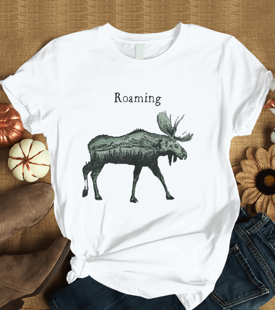 Roaming Moose with Mountain Landscape Christmas T-Shirt