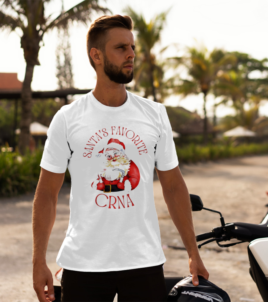 Santa's Favorite CRNA Christmas Festive Red Suit And Beard T-Shirt