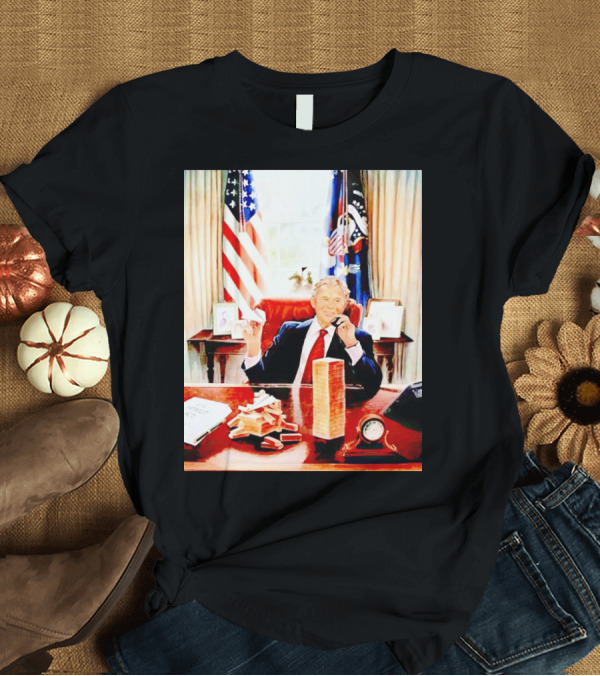 T-Shirt: Bush 911 Presidential Desk Scene with Playing Cards and Towers T-Shirt Bush 911 Presidential Desk Scene with Playing Cards and Towers T-Shirt