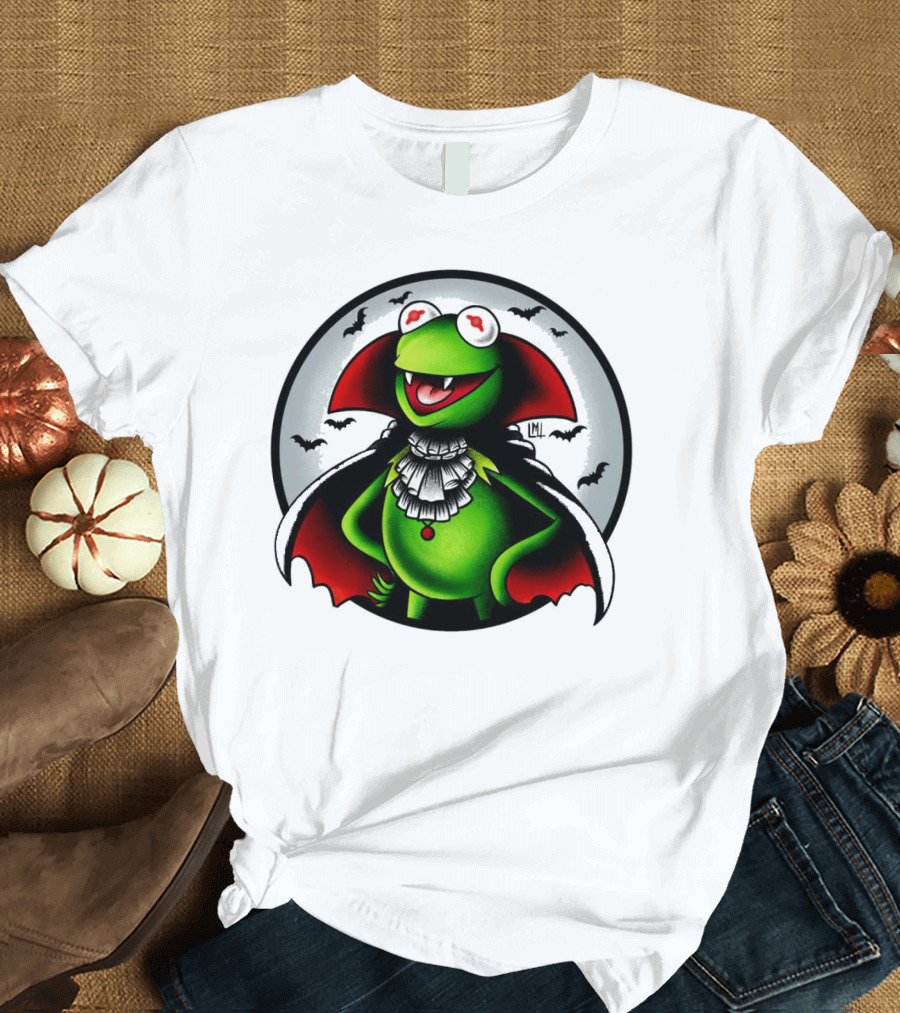 Vampire Kermit the Frog Moon Bats Cloaked Character T-Shirt