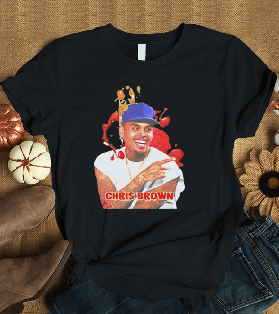 CHRIS BROWN Essential Red Splash Art Happy Pose T-Shirt