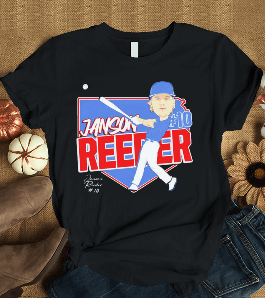 Janson Reeder #10 Baseball Cartoon Map Signature T-Shirt