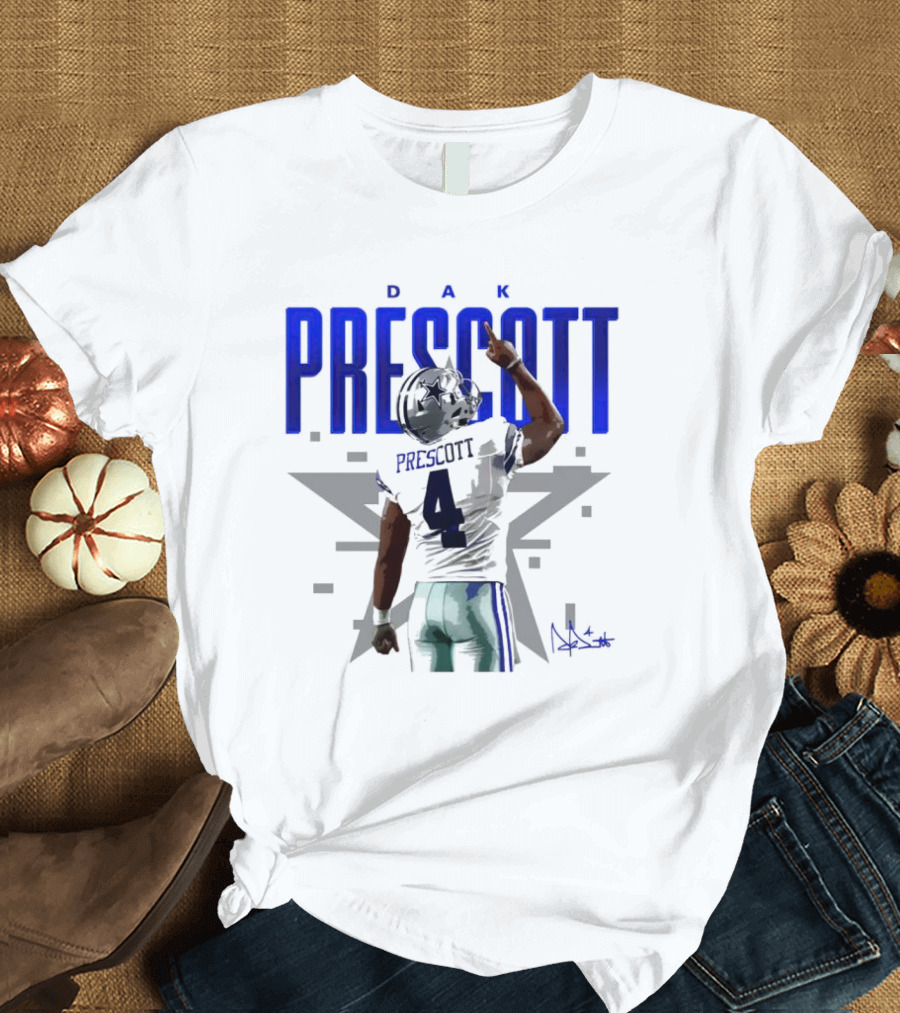 Dak Prescott Dallas Cowboys Number 4 Signature Star T-Shirt