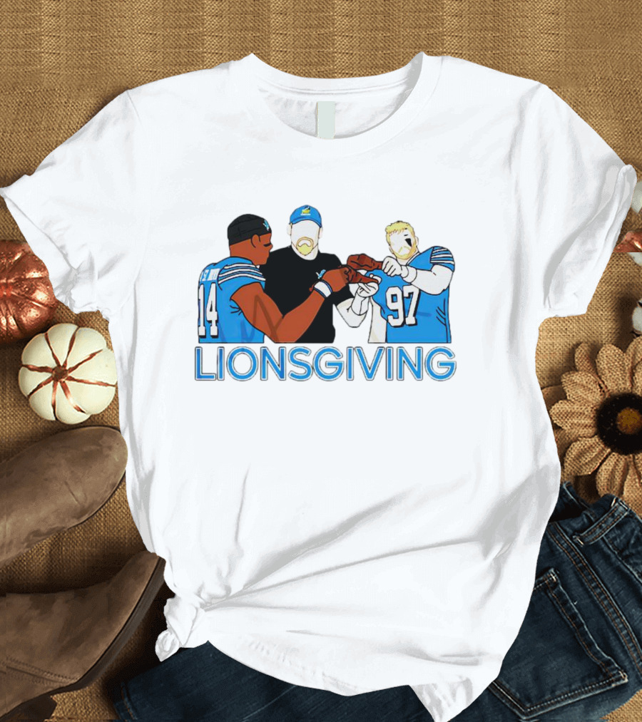Detroit Lions Thanksgiving Lionsgiving Celebration with 14 and 97 T-Shirt