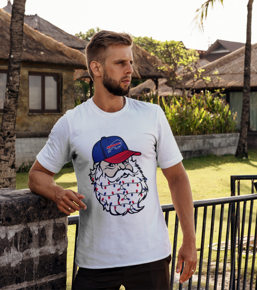 Santa Buffalo Bills Christmas Lights Beard Football T-Shirt