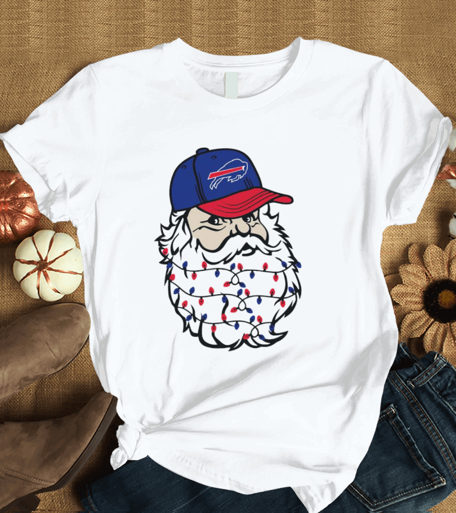 Santa Buffalo Bills Christmas Lights Beard Football T-Shirt
