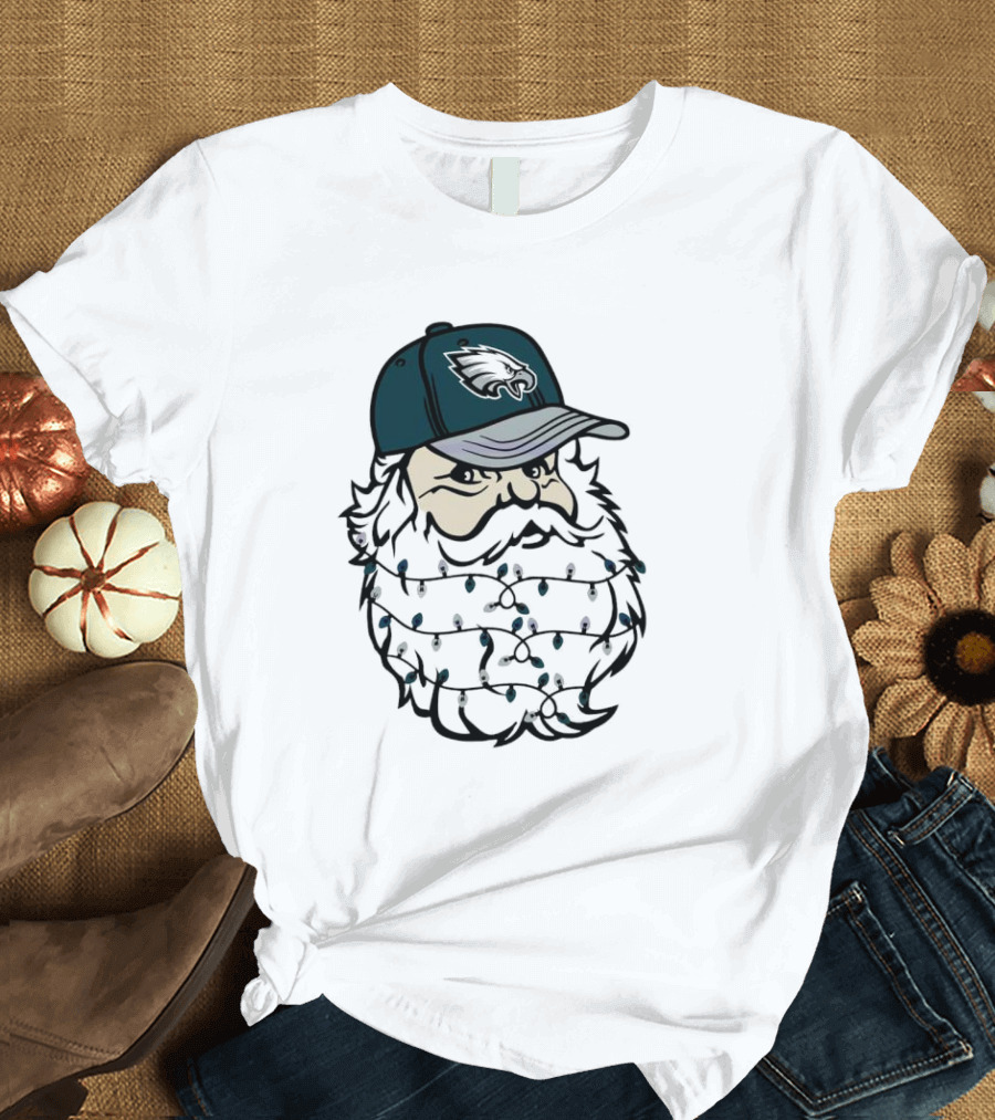 Philadelphia Eagles Santa Hat Christmas Lights Beard T-Shirt