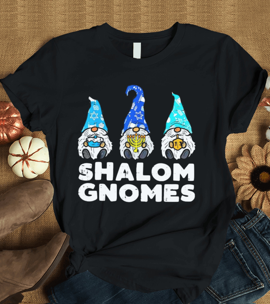 Shalom Gnomes Hanukkah Menorah Star of David T-Shirt