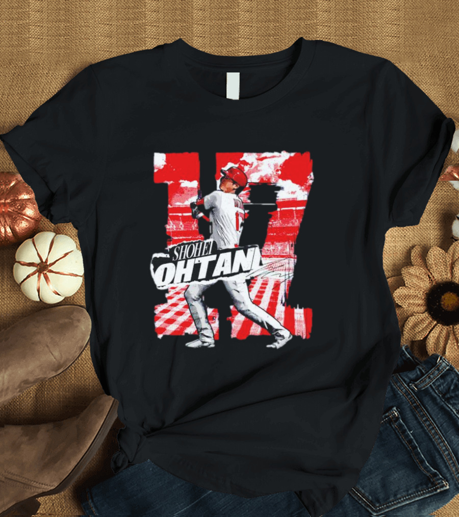 Shohei Ohtani Los Angeles Baseball 17 Cartoon Signature T-Shirt