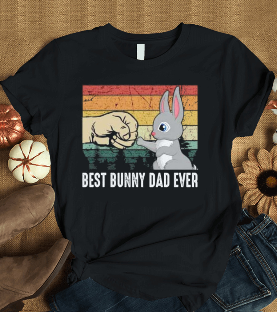 BEST BUNNY DAD EVER Vintage Fist Bump with Rabbit T-Shirt