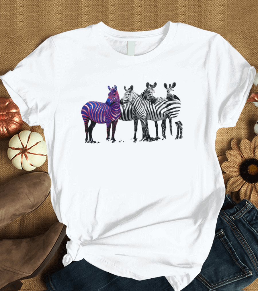 Buffalo Bills Zebra with Group of Zebras in White and Black Stripes T-Shirt