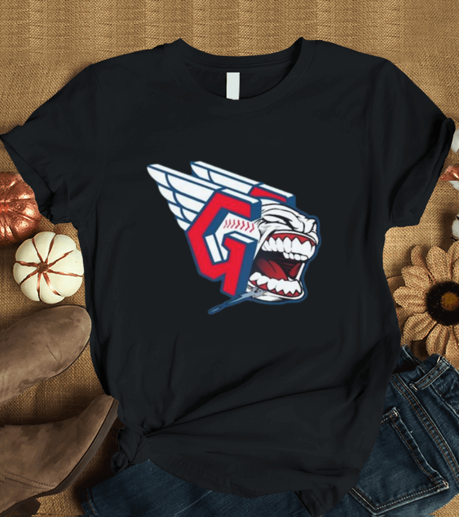 Cleveland Guardians Screaming G with Baseball Bat Wings T-Shirt