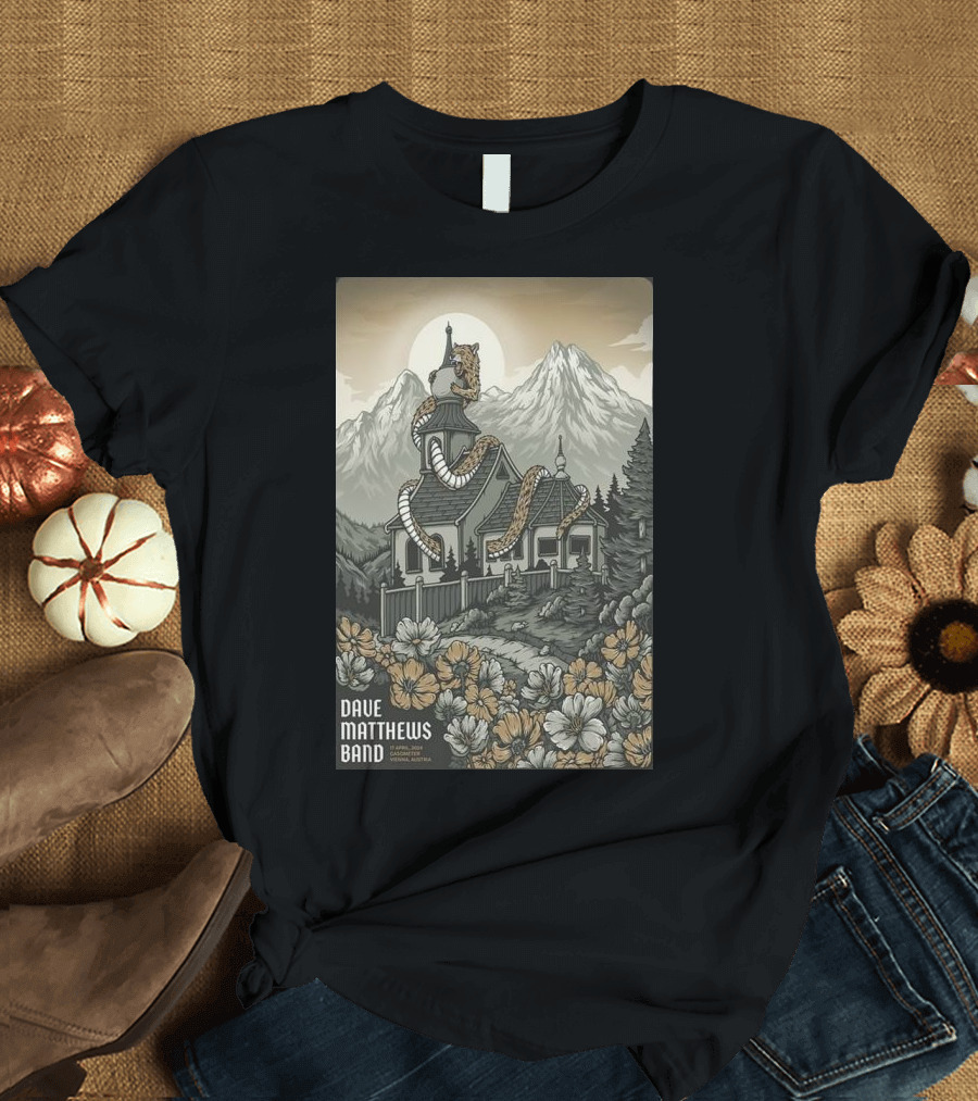 Dave Matthews Band April 17 Snake and House with Mountain Background T-Shirt