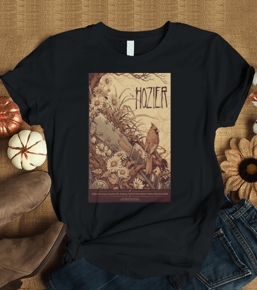 Hozier Concert Poster April 20th 2024 Raleigh NC Coastal Credit Union Music Park at Walnut Creek T-Shirt
