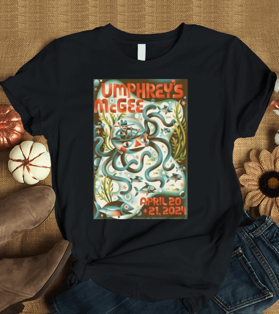 Umphrey's McGee Wilmington NC April 20-21 2024 Underwater Themed Art Smithfield's Lake Amphitheater T-Shirt