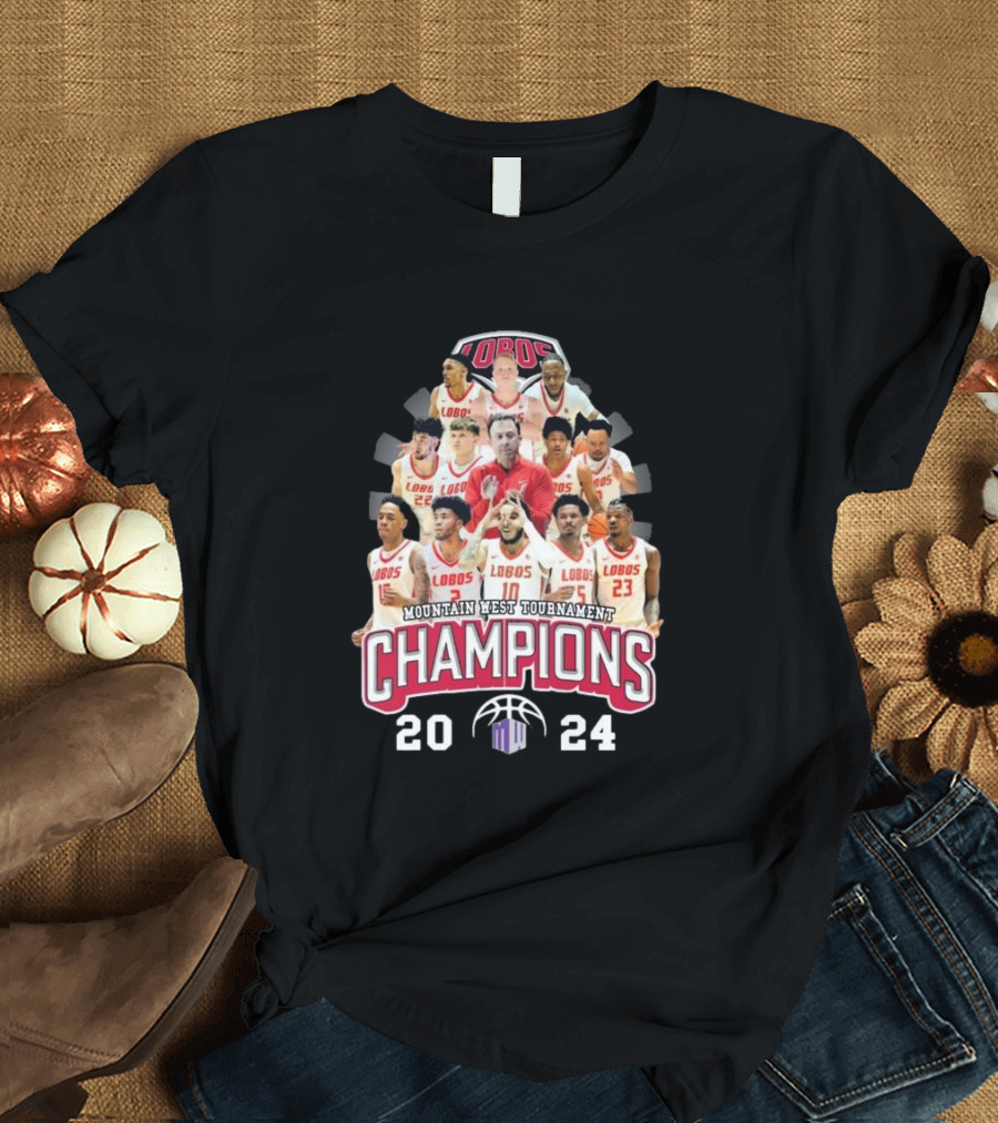 New Mexico Lobos 2024 Mountain West Tournament Champions Basketball Team Montage T-Shirt