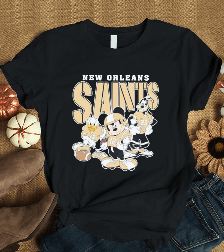 New Orleans Saints Mickey Donald Duck Goofy Football Team T-Shirt