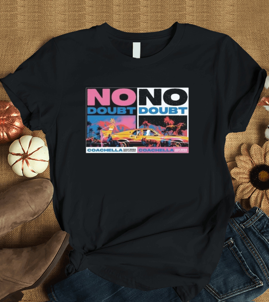 No Doubt Coachella 2024 Palm Trees Retro Car Vibrant Colors T-Shirt